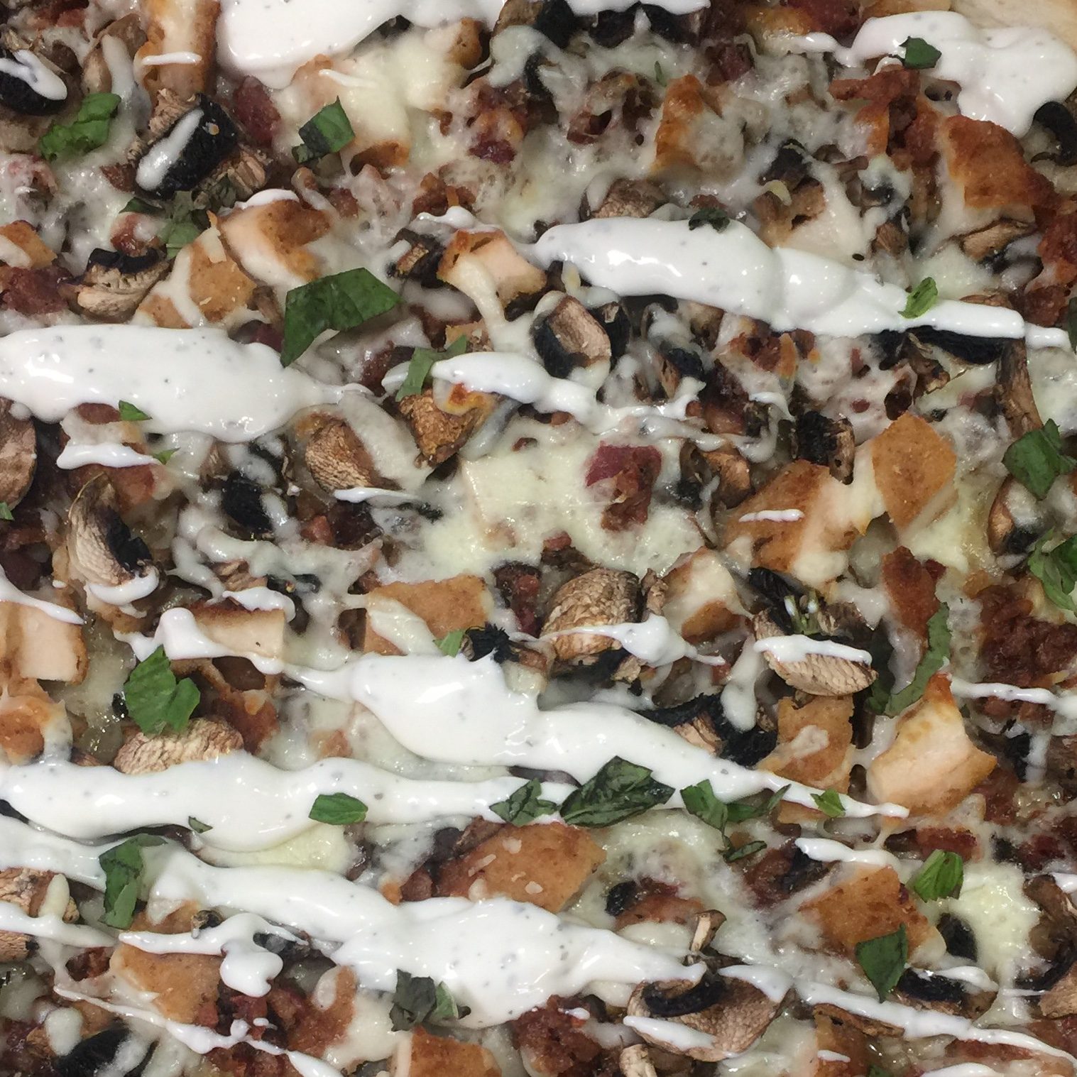 Chicken & Bacon Pizza.