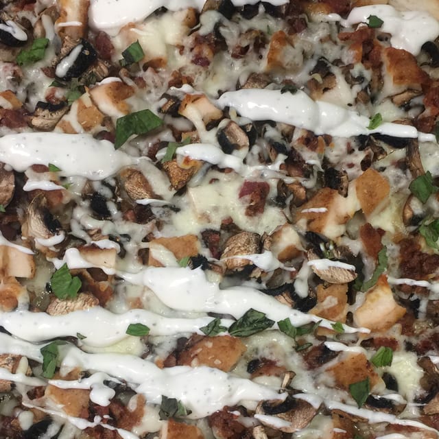Chicken & Bacon Pizza.