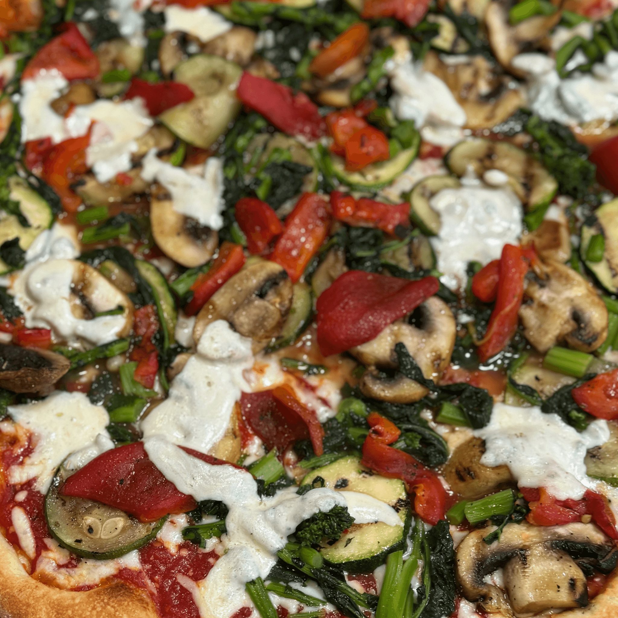 Grilled Vegetables & Broccoli Rabe Pizza.