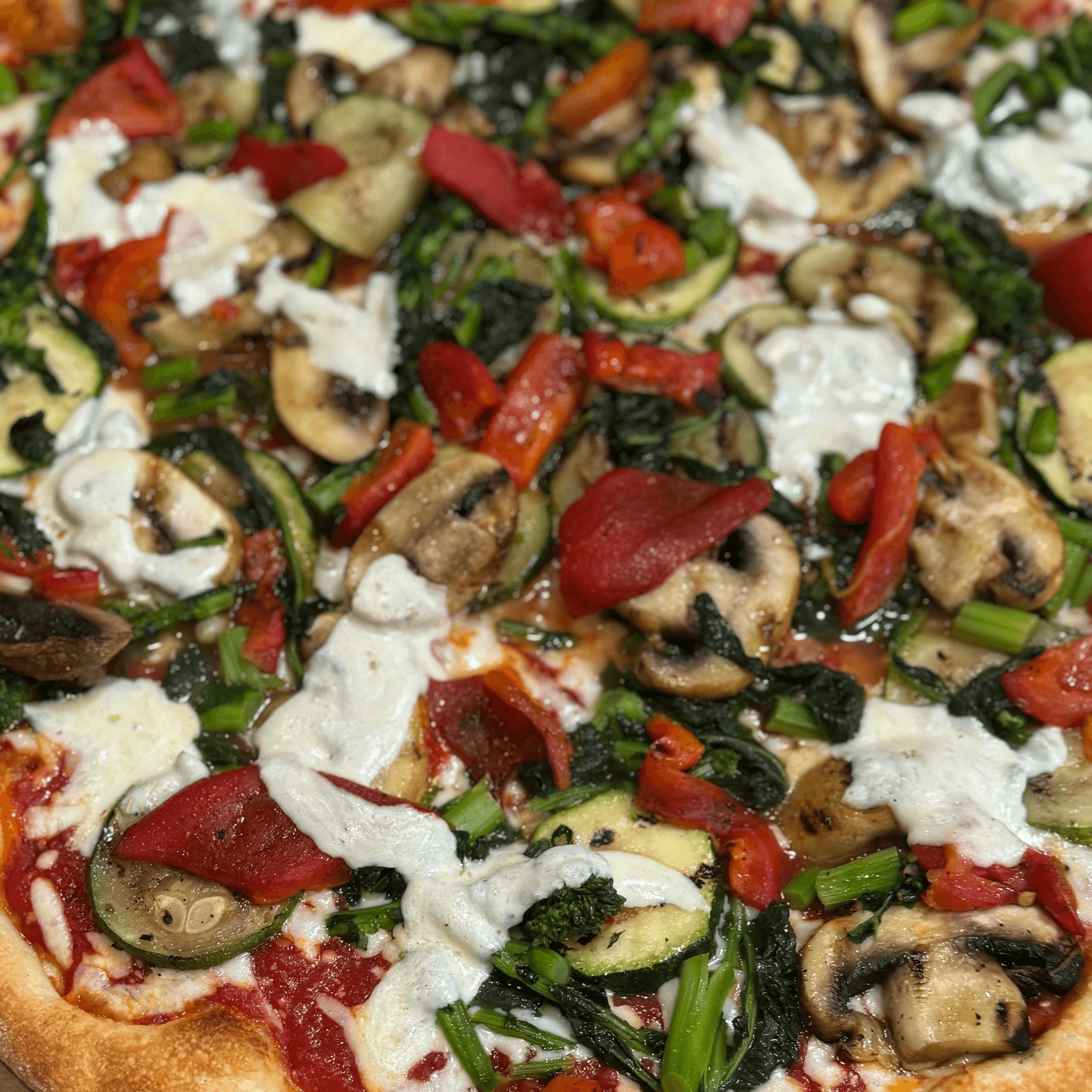 Grilled Vegetables & Broccoli Rabe Pizza.