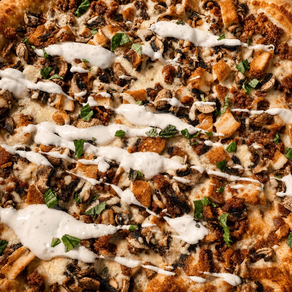 Chicken & Bacon Pizza.