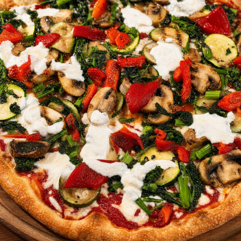Grilled Vegetables & Broccoli Rabe Pizza.